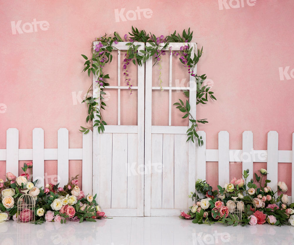 Kate Pink Spring Backdrop Flower Door Fence Designed by Emetselch - Kate Backdrop AU