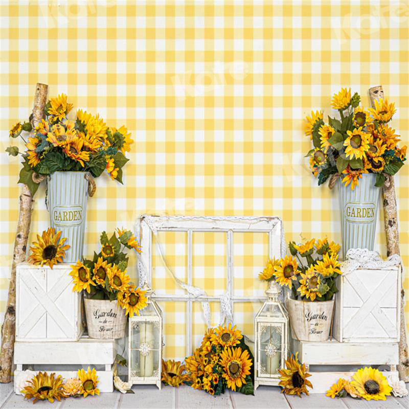 Kate Yellow and White Plaid Backdrop Summer Sunflower for Photography