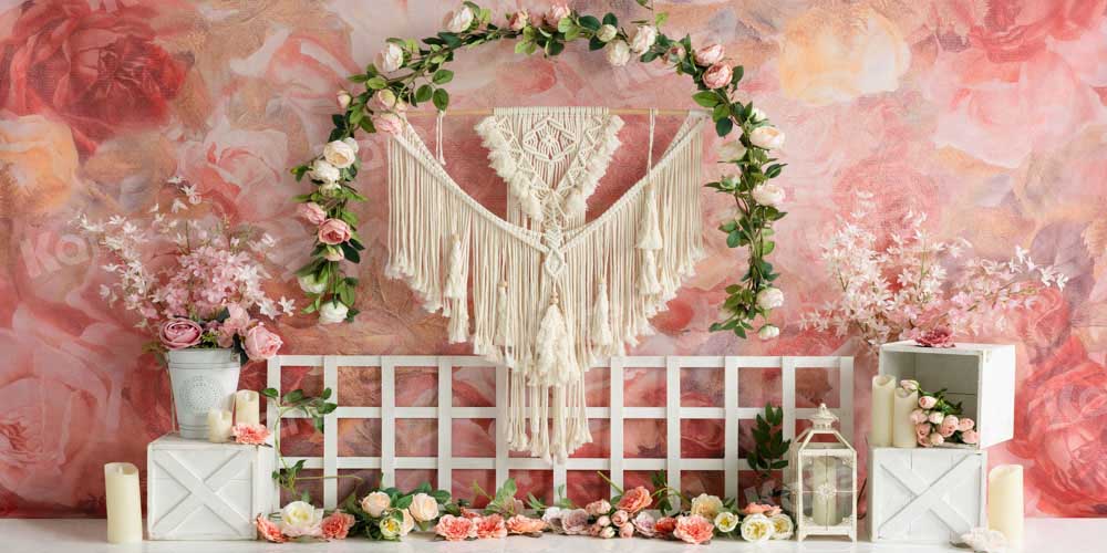 Kate Spring Boho Flowers Backdrop Garland Fence Tapestry Designed by Emetselch - Kate Backdrop AU