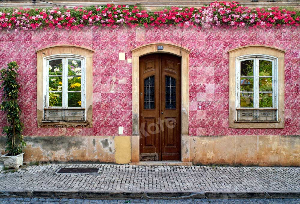 Kate Spring Retro Architecture Backdrop Street Flowers Designed by Chain Photography - Kate Backdrop AU