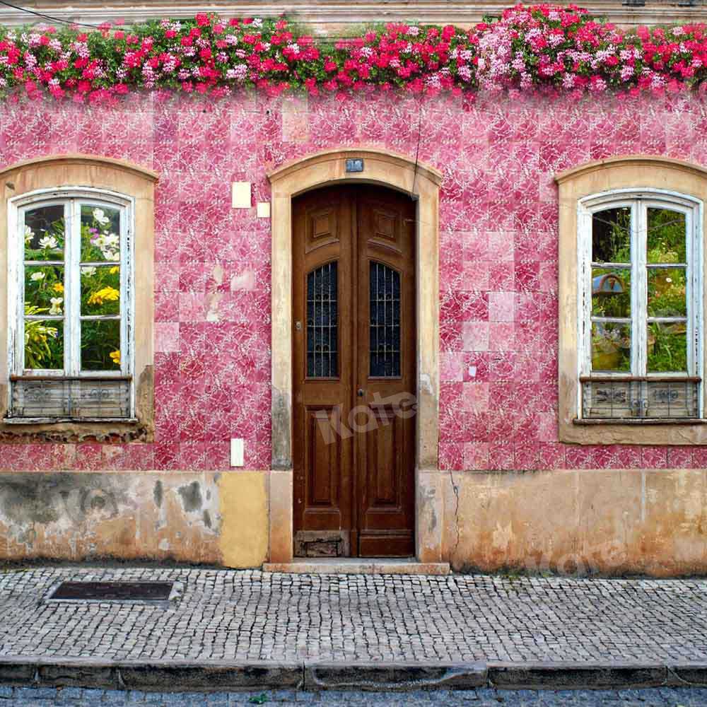 Kate Spring Retro Architecture Backdrop Street Flowers Designed by Chain Photography - Kate Backdrop AU