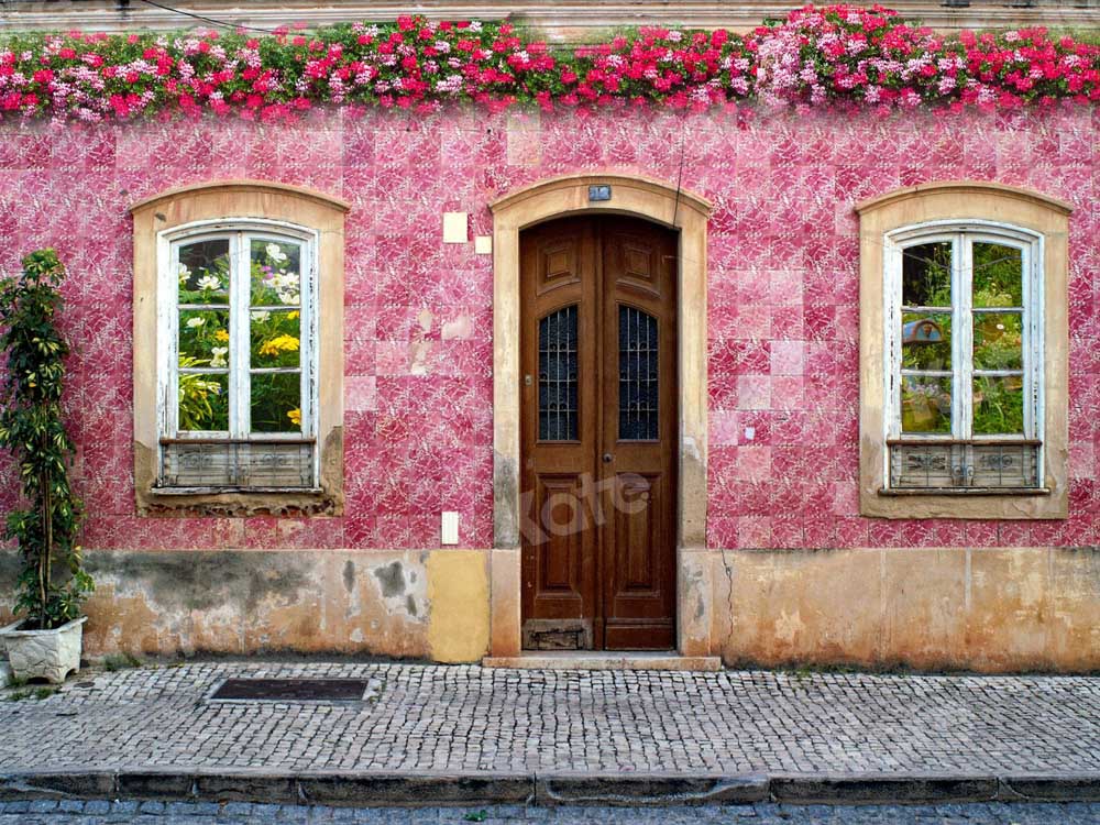 Kate Spring Retro Architecture Backdrop Street Flowers Designed by Chain Photography - Kate Backdrop AU