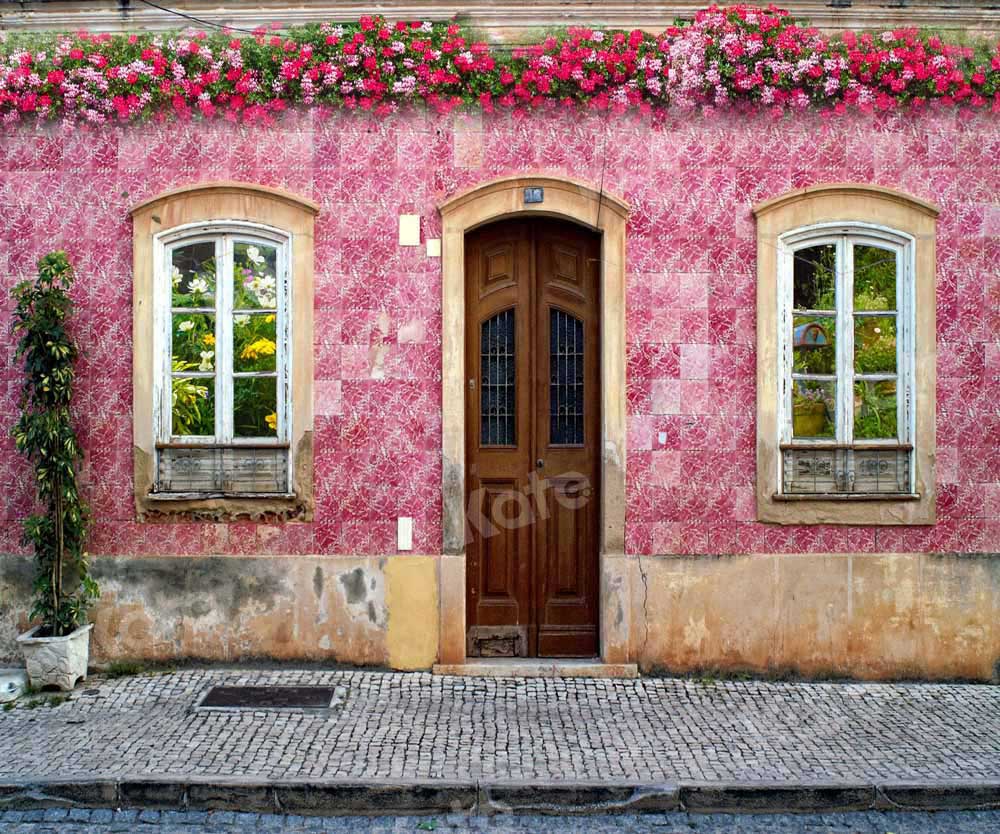 Kate Spring Retro Architecture Backdrop Street Flowers Designed by Chain Photography - Kate Backdrop AU