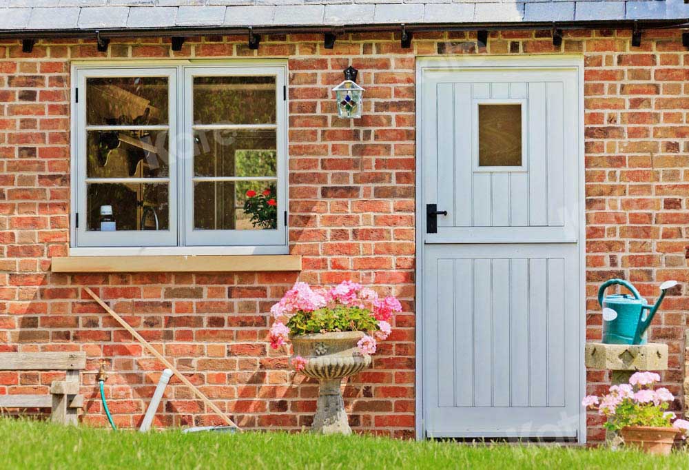 Kate Spring Brick Building Backdrop Old Windows Flowers Designed by Chain Photography - Kate Backdrop AU