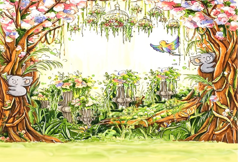 Kate Colorful Summer Backdrop Flower Comic Koala Forest Fantasy for Photography - Kate Backdrop AU