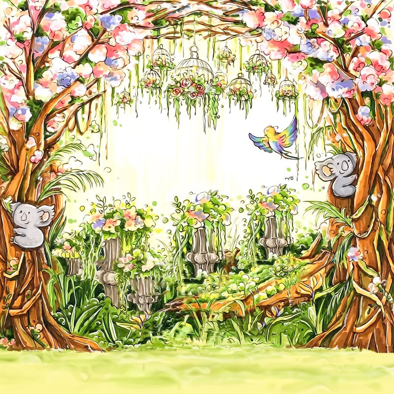 Kate Colorful Summer Backdrop Flower Comic Koala Forest Fantasy for Photography - Kate Backdrop AU
