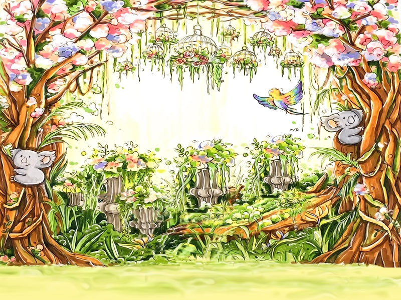 Kate Colorful Summer Backdrop Flower Comic Koala Forest Fantasy for Photography - Kate Backdrop AU