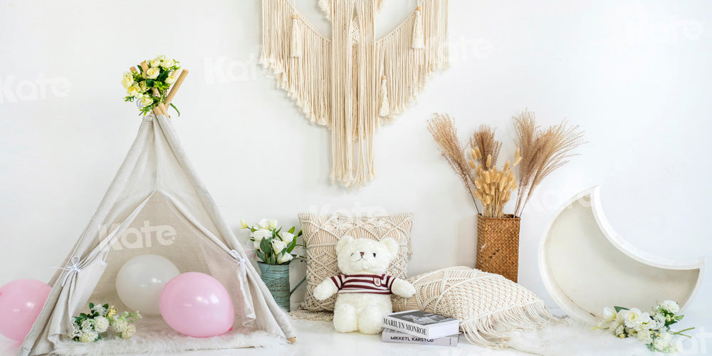 Kate Boho Room Backdrop Cake smash Tent Teddy Bear Designed by Emetselch - Kate Backdrop AU