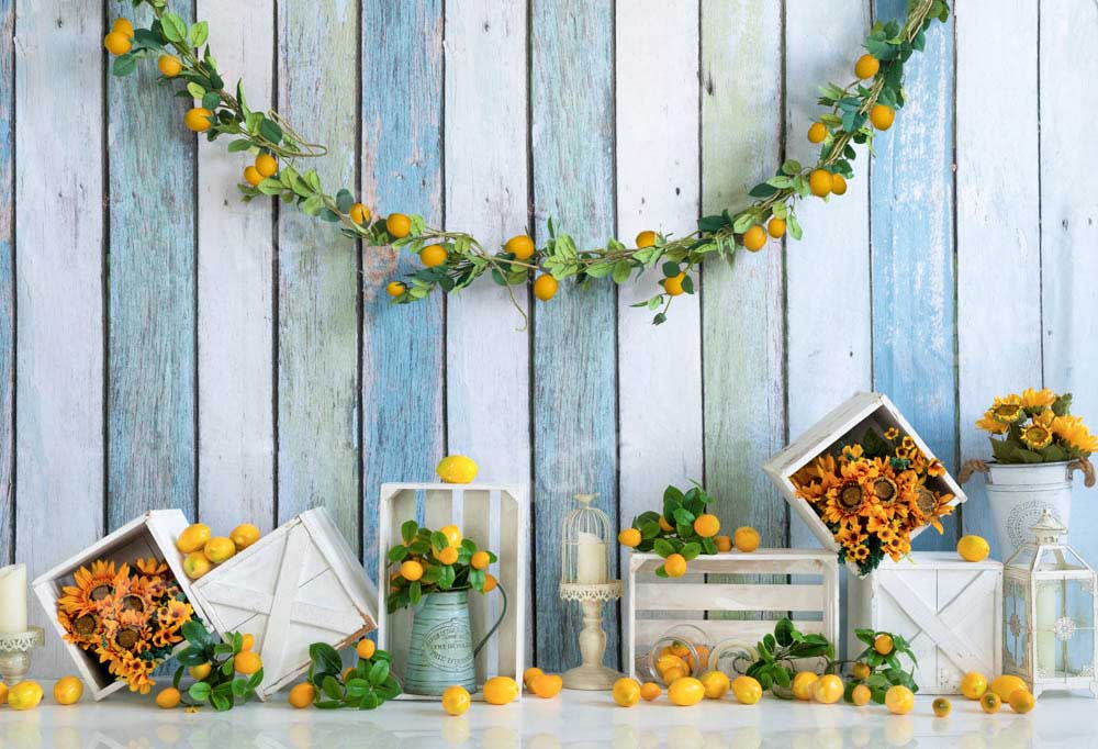 Kate Lemon Summer Sunflower Backdrop Spring Green Lemon Yellow Designed by Emetselch - Kate Backdrop AU