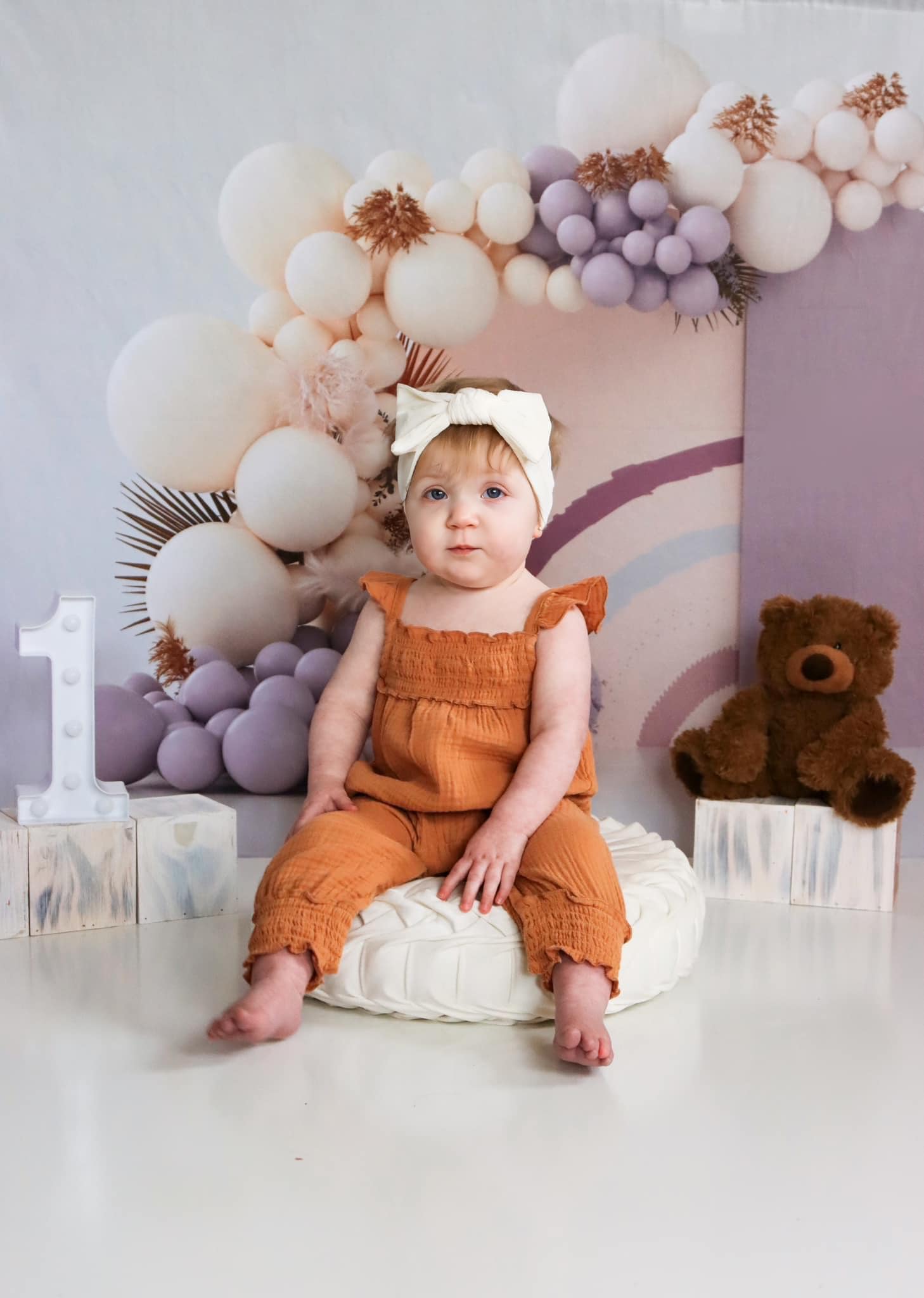 Kate Purple Boho Balloons Backdrop Cake Smash Designed by Uta Mueller Photography