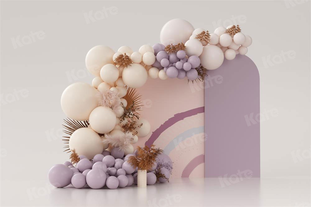 Kate Purple Boho Balloons Backdrop Cake Smash Designed by Uta Mueller Photography