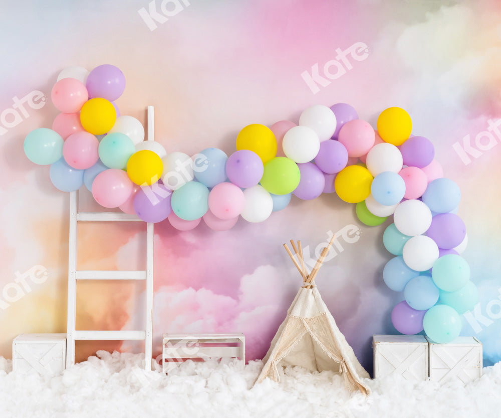 Kate Cake Smash Backdrop Fantastic Colorful Cloud Balloons Tent Designed by Emetselch - Kate Backdrop AU