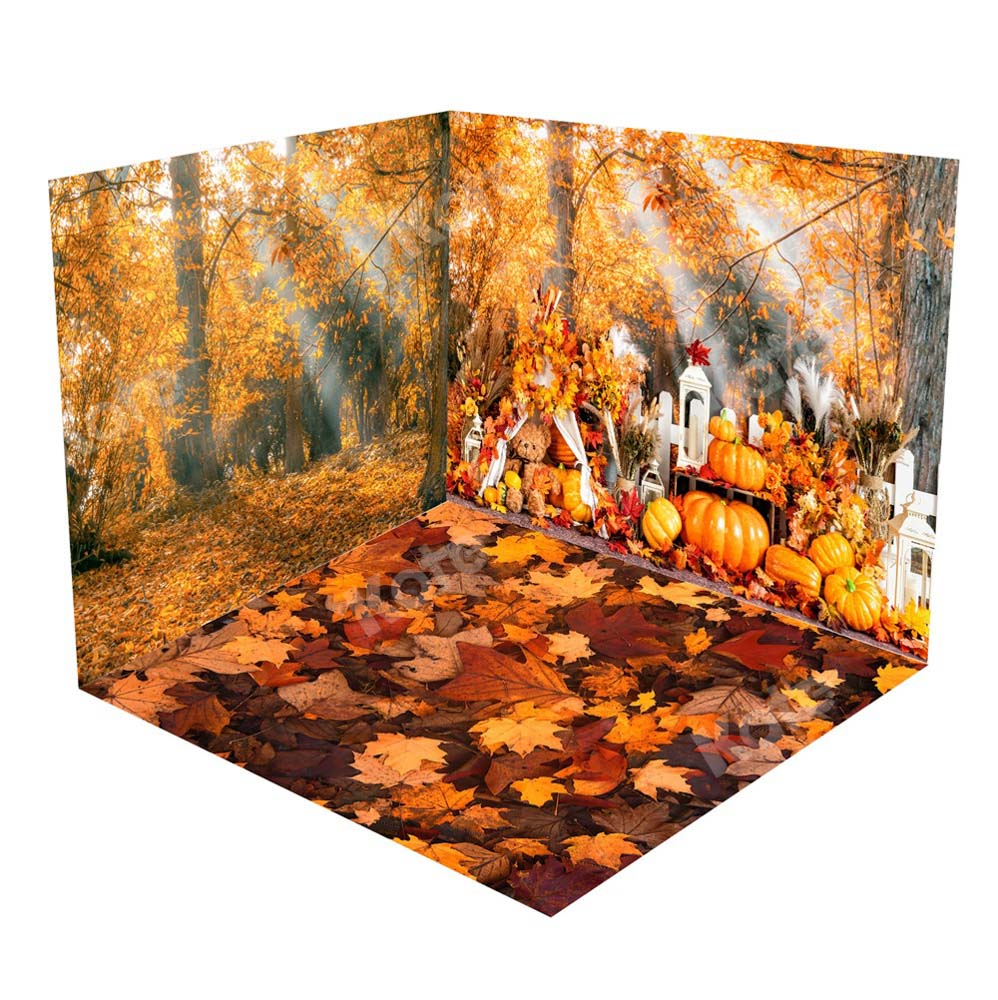 Kate Autumn Maple Leaf Forest Pumpkin Sunlight Room Set(8ftx8ft&10ftx8ft&8ftx10ft)