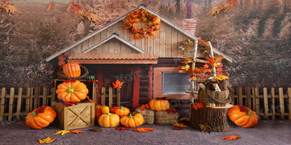Kate Autumn Backdrop Fall Pumpkin Chalet for Photography