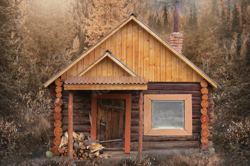 Kate Outdoor Cabin Backdrop Wood Autumn for Photography - Kate Backdrop AU