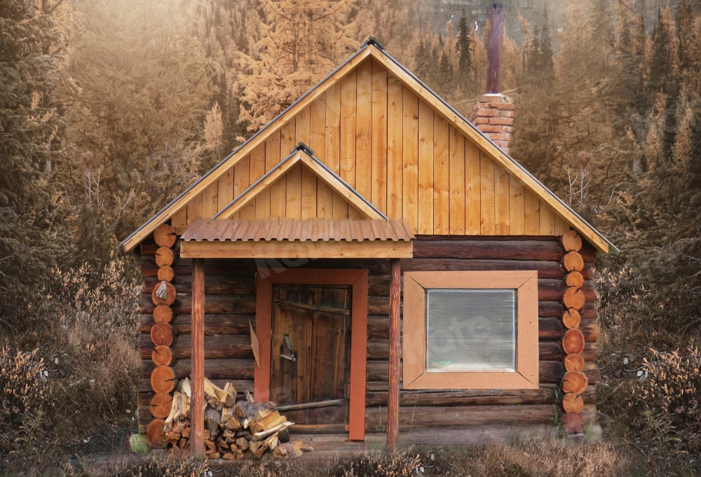 Kate Outdoor Cabin Backdrop Wood Autumn for Photography - Kate Backdrop AU