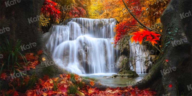 Kate Autumn Backdrop Forest Waterfall Leaves for Photography - Kate Backdrop AU