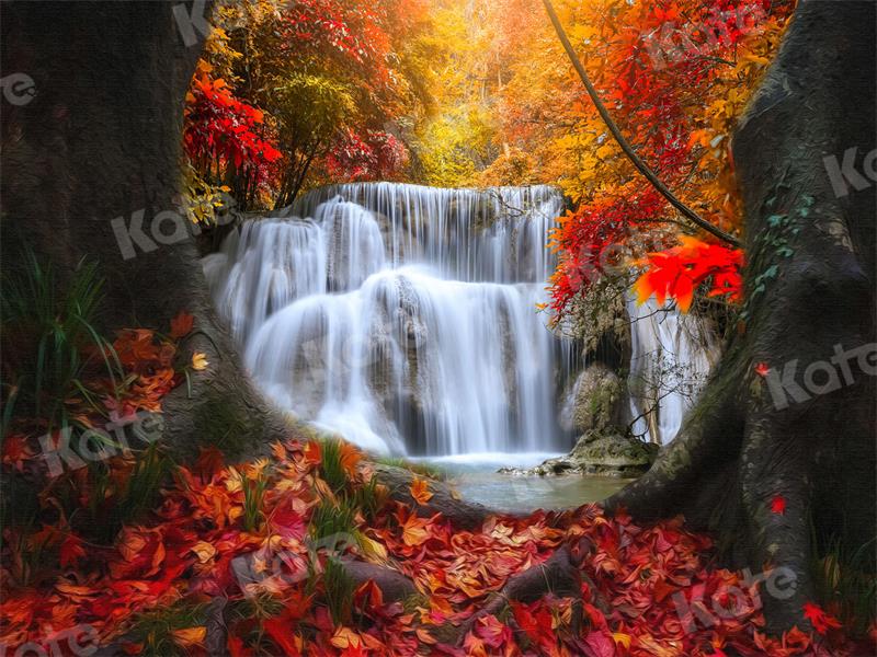 Kate Autumn Backdrop Forest Waterfall Leaves for Photography - Kate Backdrop AU