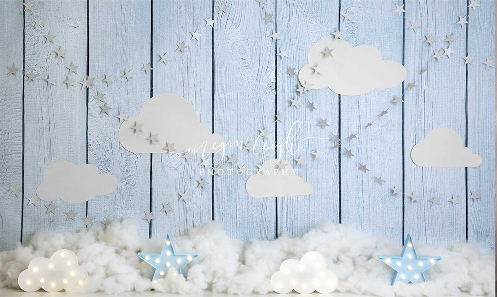 Kate Blue Skies Backdrop Wood Grain Clouds for Photography Designed by Megan Leigh Photography - Kate Backdrop AU