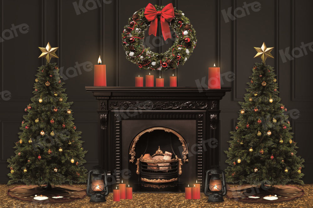 Kate Christmas Tree Backdrop Black Fireplace Vintage Wall for Photography - Kate Backdrop AU