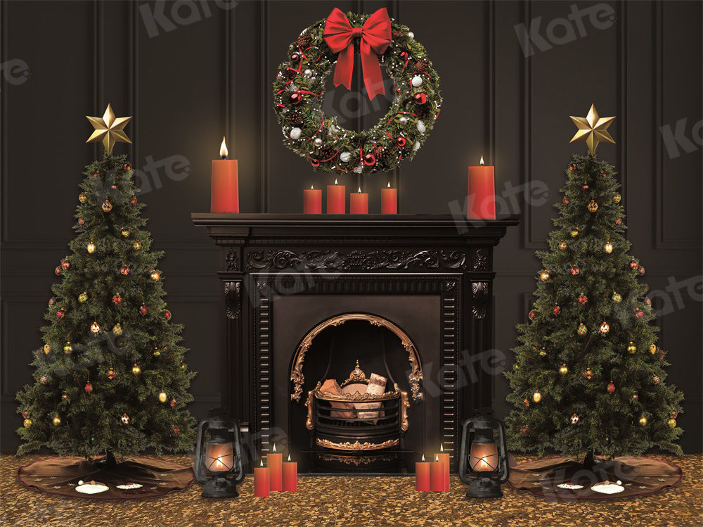 Kate Christmas Tree Backdrop Black Fireplace Vintage Wall for Photography - Kate Backdrop AU
