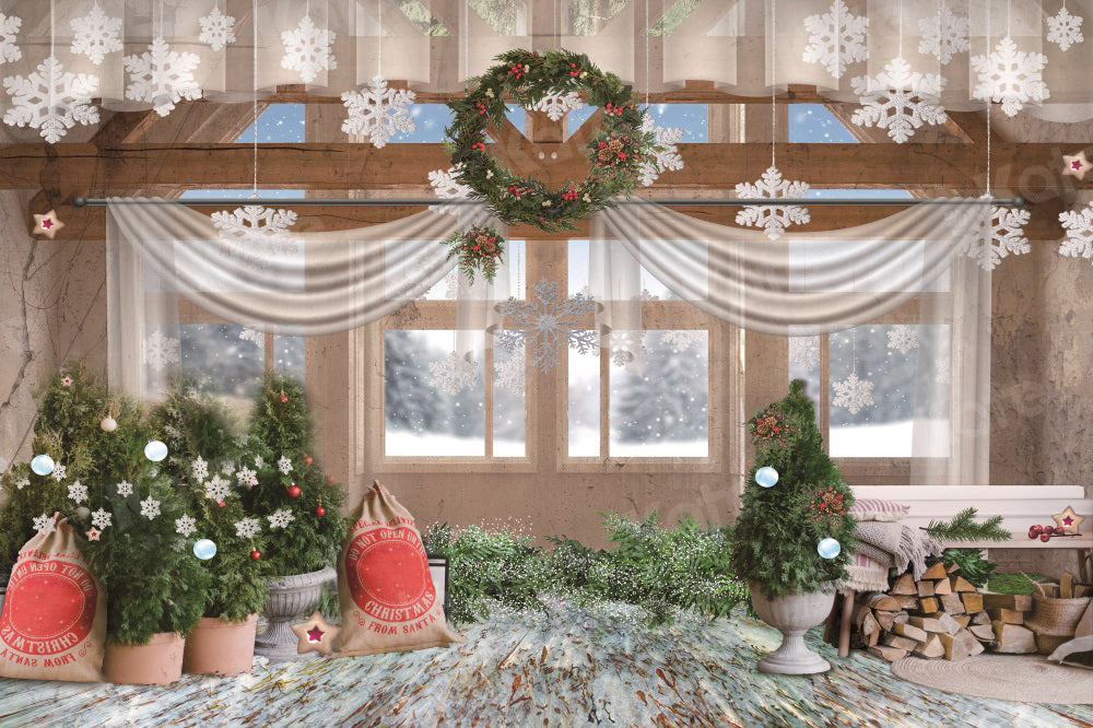 Kate Christmas Backdrop Tree Snow Outside Window Wood for Photography - Kate Backdrop AU