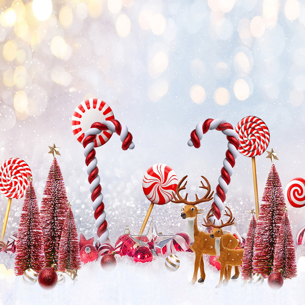 Kate Christmas Backdrop Snow Elk Candy for Photography - Kate Backdrop AU
