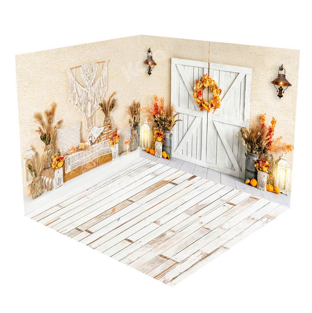 Kate Booh Barn Door Autumn White Wood Grain Room Set(8ftx8ft&10ftx8ft&8ftx10ft) - Kate Backdrop AU