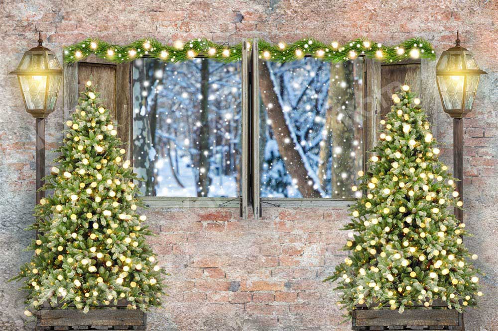 Kate Winter Christmas Backdrop Retro Brick Wall Designed by Chain Photography