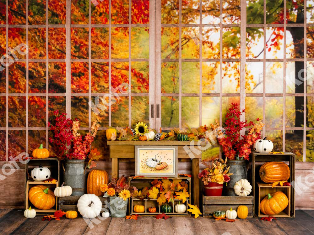 Kate Autumn Backdrop Pumpkin Halloween Thanksgiving Sunflower Window Designed by Uta Mueller Photography