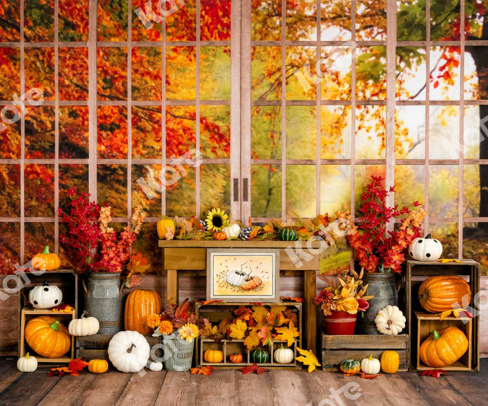 Kate Autumn Backdrop Pumpkin Halloween Thanksgiving Sunflower Window Designed by Uta Mueller Photography