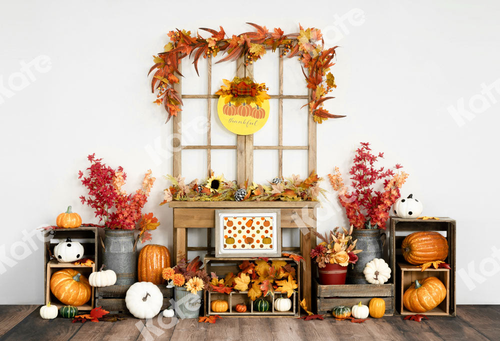 Kate Autumn Backdrop Pumpkin Thanksgiving Sunflower Leaves Designed by Uta Mueller Photography