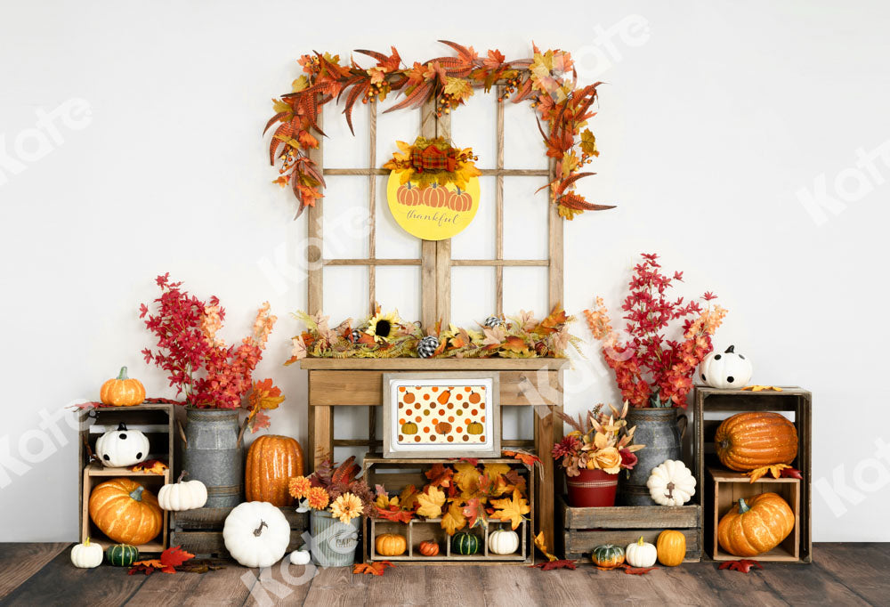 Kate Autumn Backdrop Pumpkin Thanksgiving Sunflower Leaves Designed by Uta Mueller Photography - Kate Backdrop AU