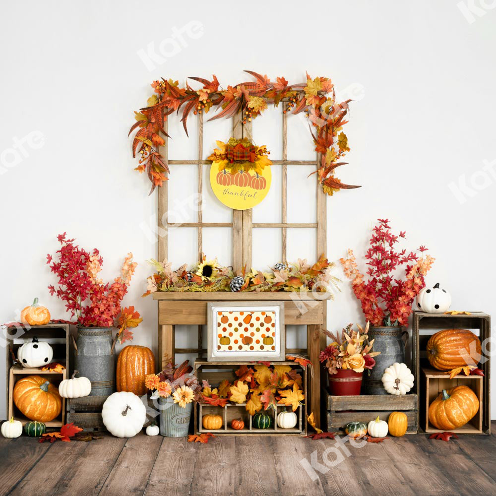 Kate Autumn Backdrop Pumpkin Thanksgiving Sunflower Leaves Designed by Uta Mueller Photography - Kate Backdrop AU