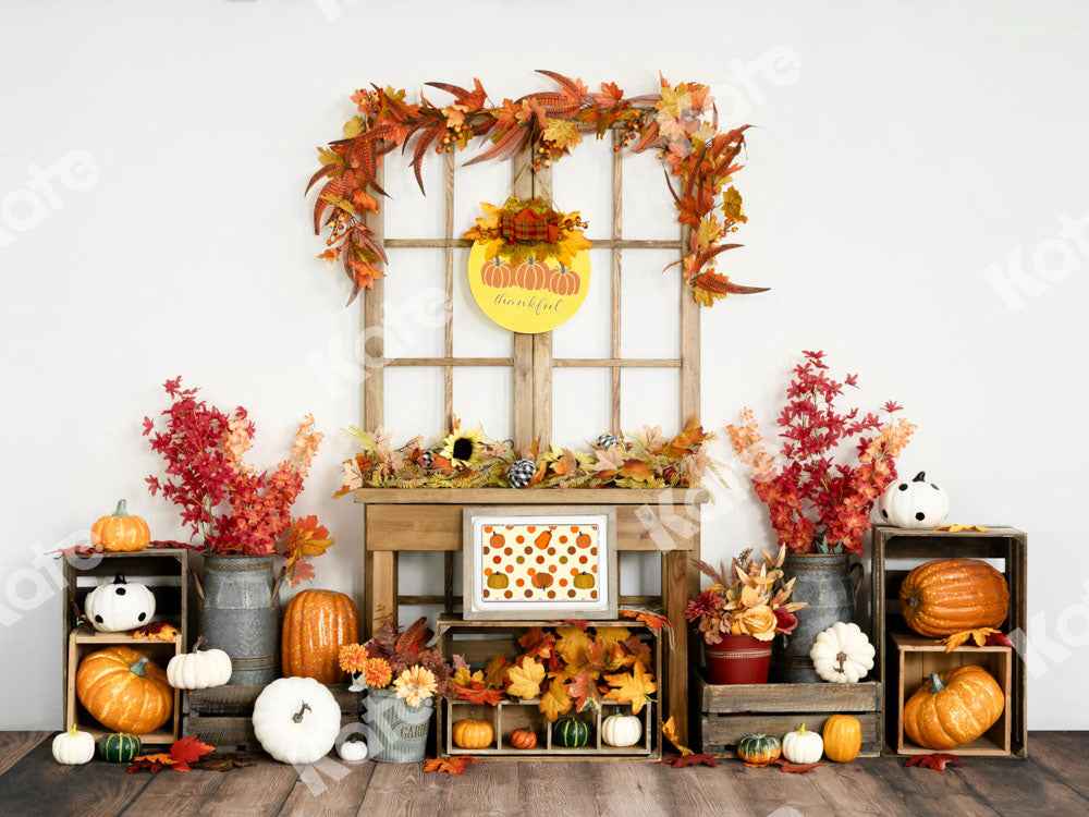 Kate Autumn Backdrop Pumpkin Thanksgiving Sunflower Leaves Designed by Uta Mueller Photography - Kate Backdrop AU