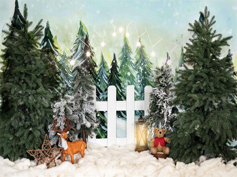 Kate Christmas Forest Backdrop Elk Snow for Photography - Kate Backdrop AU