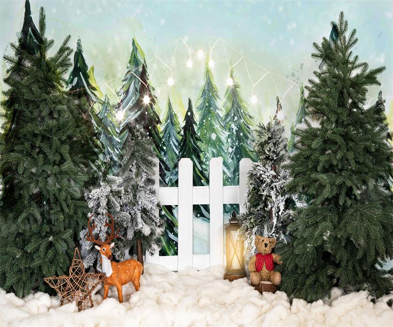 Kate Christmas Forest Backdrop Elk Snow for Photography - Kate Backdrop AU