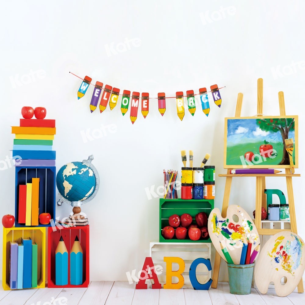 Kate Back to School Backdrop Retro Artist White Designed by Emetselch - Kate Backdrop AU