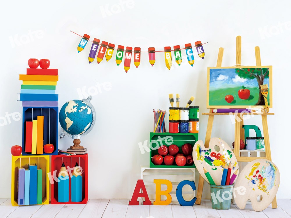 Kate Back to School Backdrop Retro Artist White Designed by Emetselch - Kate Backdrop AU