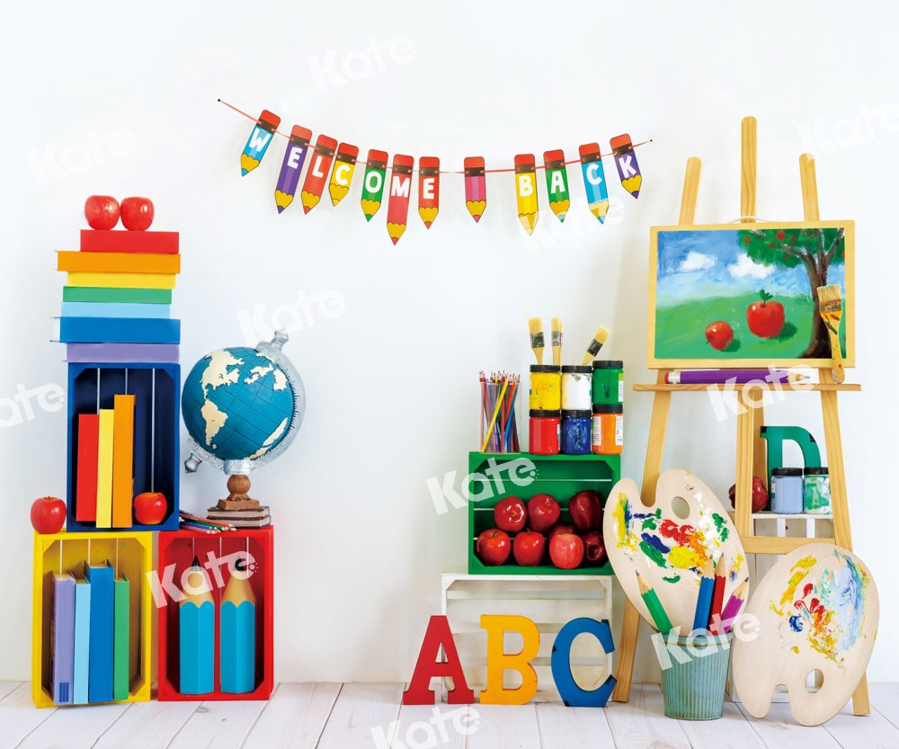Kate Back to School Backdrop Retro Artist White Designed by Emetselch - Kate Backdrop AU