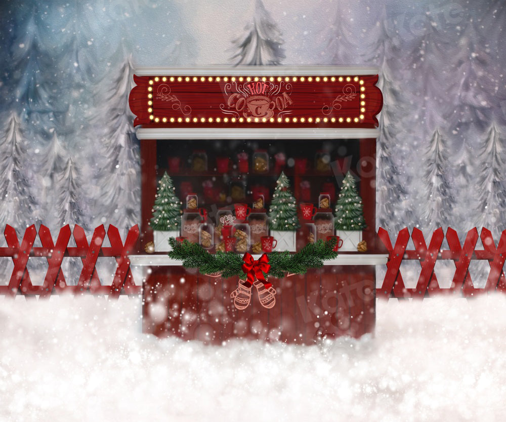 Kate Hot Cocoa Backdrop Winter Forest Snow Gingerbread for Photography
