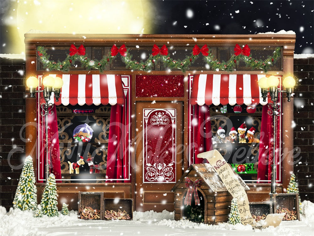 Kate Holiday Christmas Backdrop Winter Vintage Pet Store Santa Dogs Cats Designed by Mandy Ringe Photography