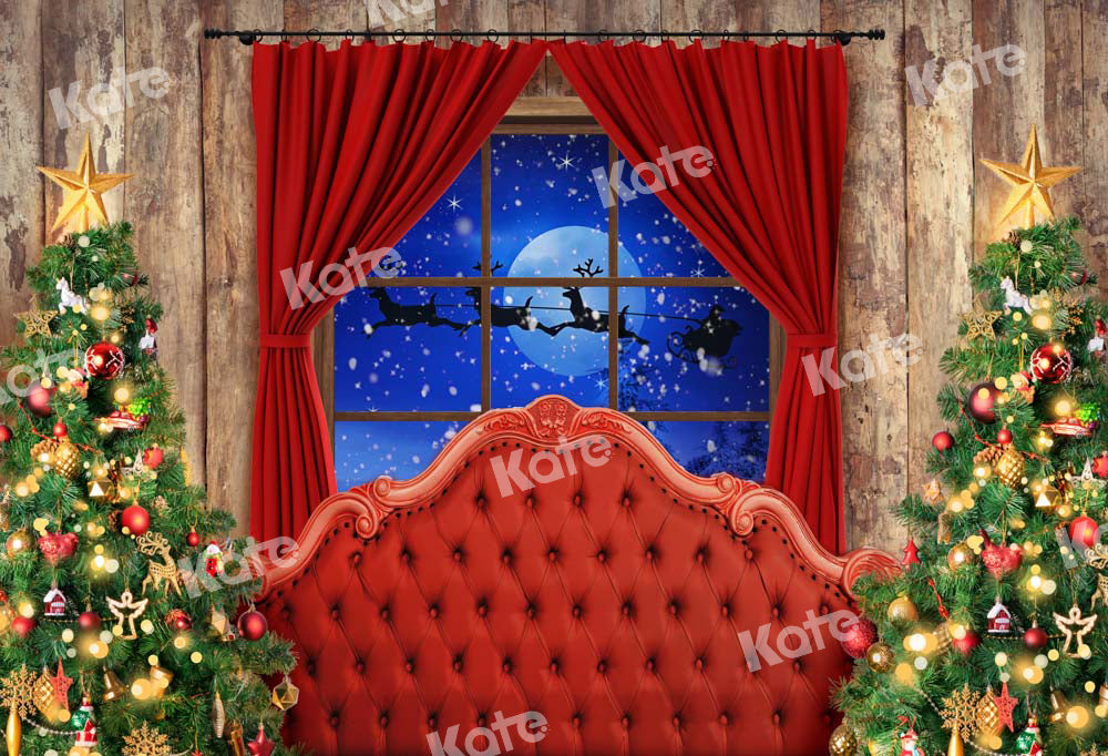 Kate Christmas Night Backdrop Tree Elk Headboard Designed by Chain Photography