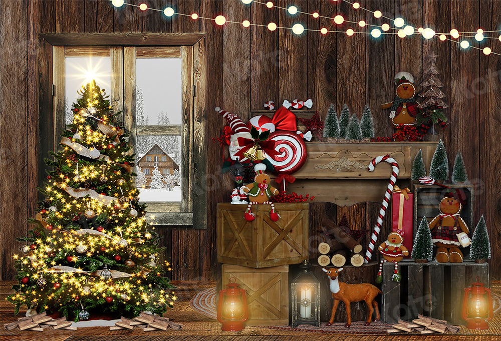 Kate Christmas Tree Backdrop Chalet Fireplace for Photography - Kate Backdrop AU