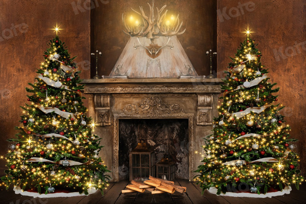 Kate Christmas Tree Backdrop Fireplace for Photography - Kate Backdrop AU