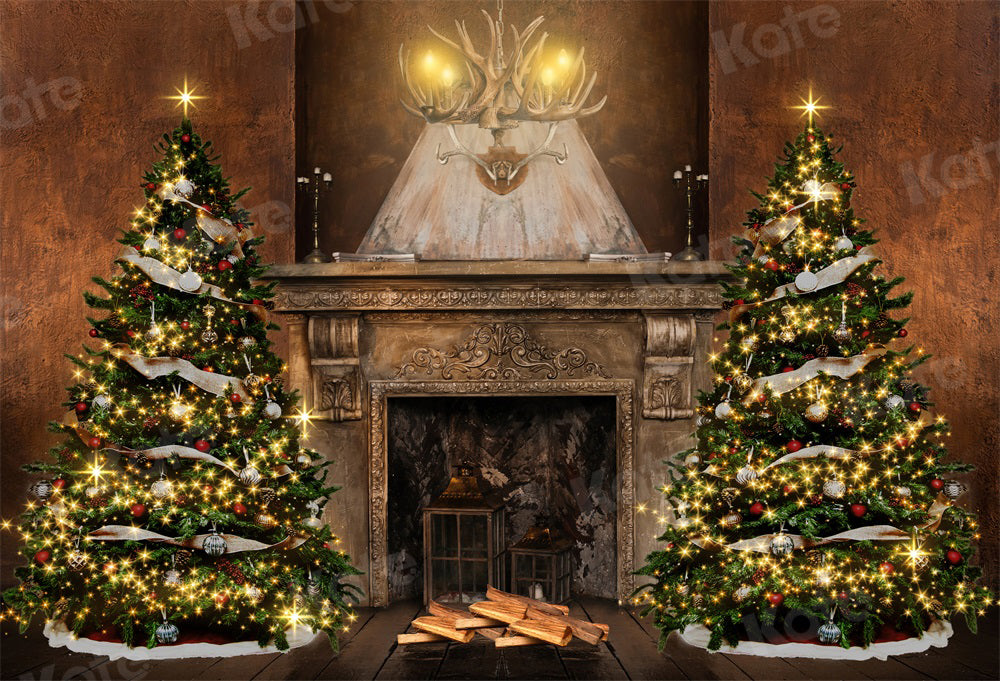 Kate Christmas Tree Backdrop Fireplace for Photography - Kate Backdrop AU