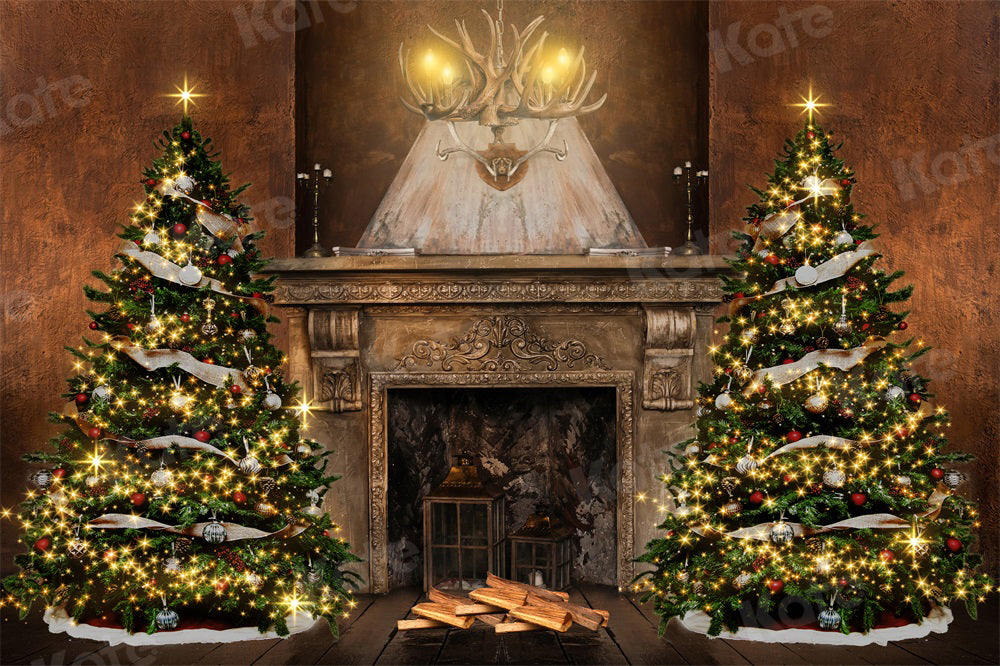 Kate Christmas Tree Backdrop Fireplace for Photography