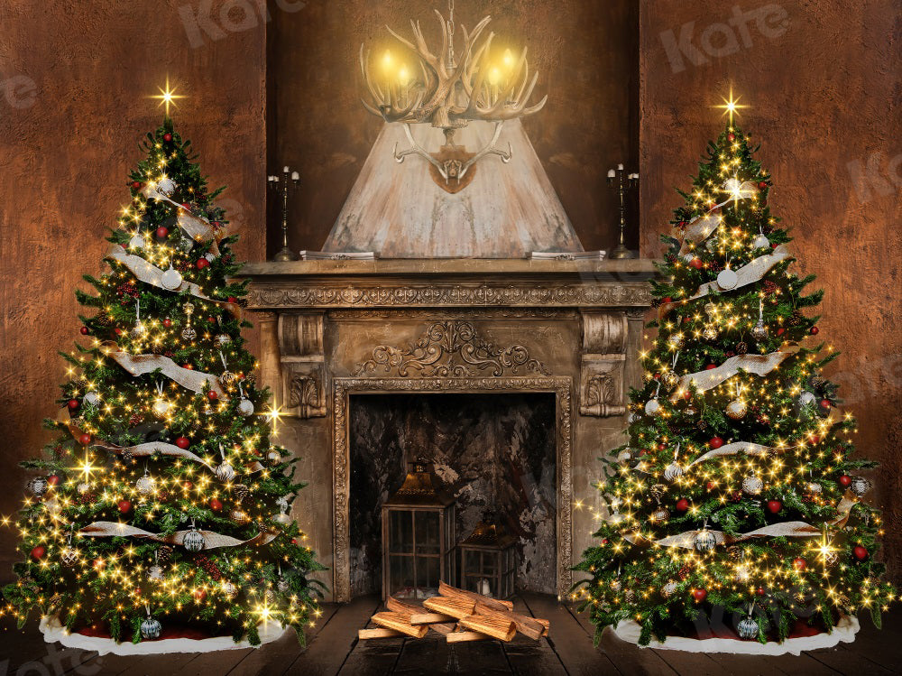 Kate Christmas Tree Backdrop Fireplace for Photography