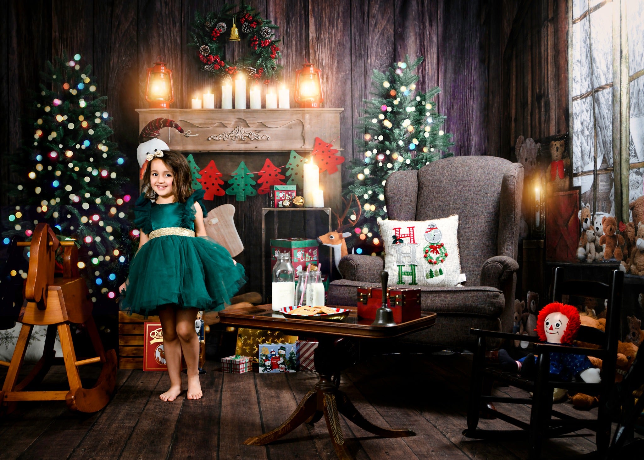 Kate Christmas Room with Elk Snowman Decorations Backdrop Designed by Emetselch