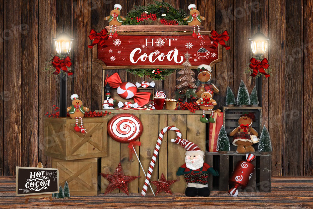 Kate Christmas Backdrop Candy Gingerbread Santa Claus Wood Grain for Photography - Kate Backdrop AU